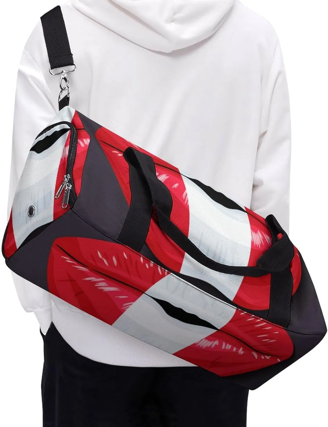 Peru Flag Lips Duffel Bag for Men Women with Shoe Compartment Lightweight Gym Bag