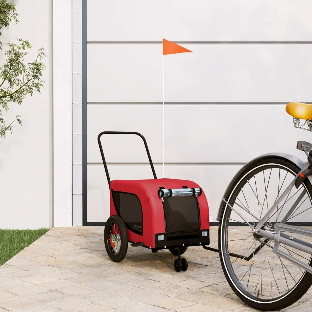 Pet Bike Trailer Durable Fabric and Iron Construction for Comfort and Safety, Red and Black