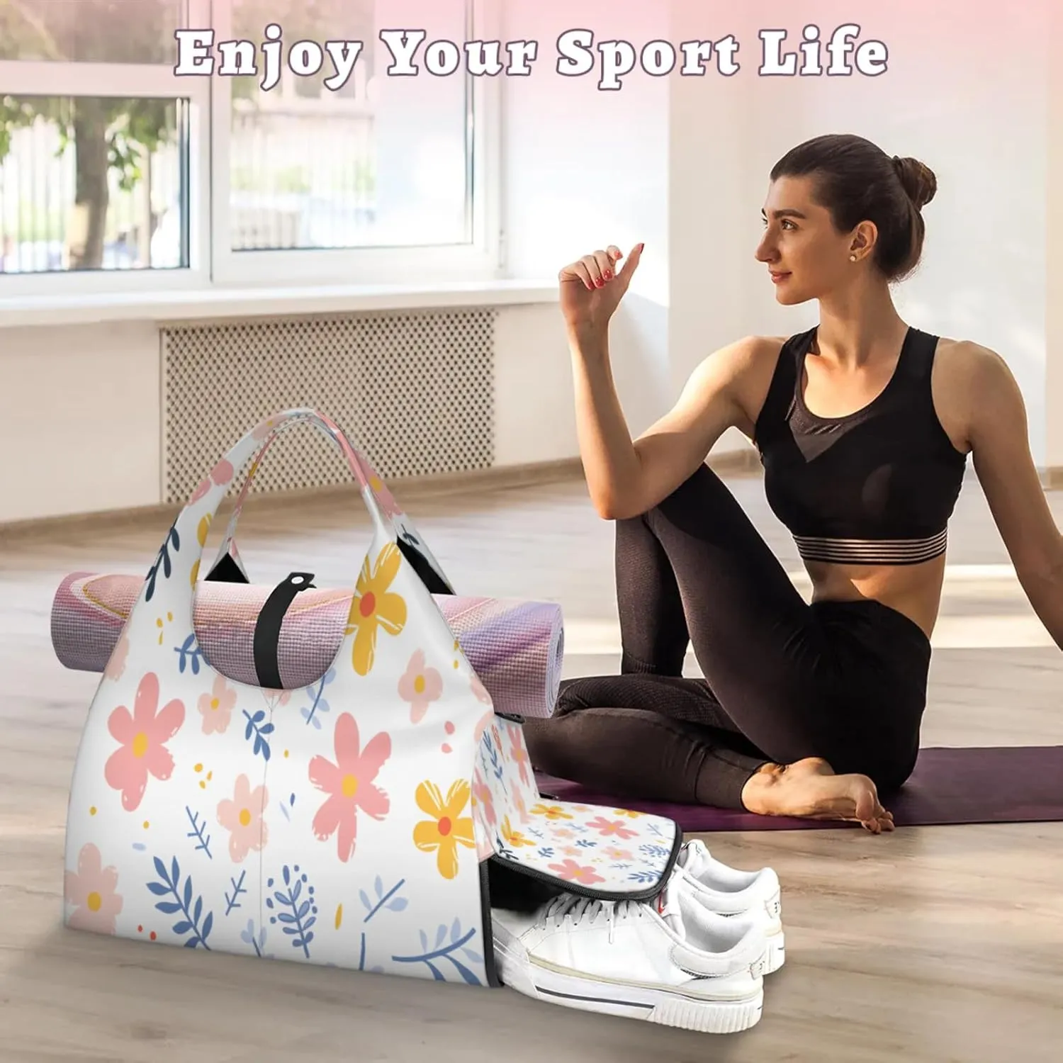 Petal Parade Waterproof Gym Bag for Men Women, Sports Duffel Bag with Shoe Compartment Yoga Mat Holder, Portable Large Travel Bag for Fitness, Camping, Weekend Trips