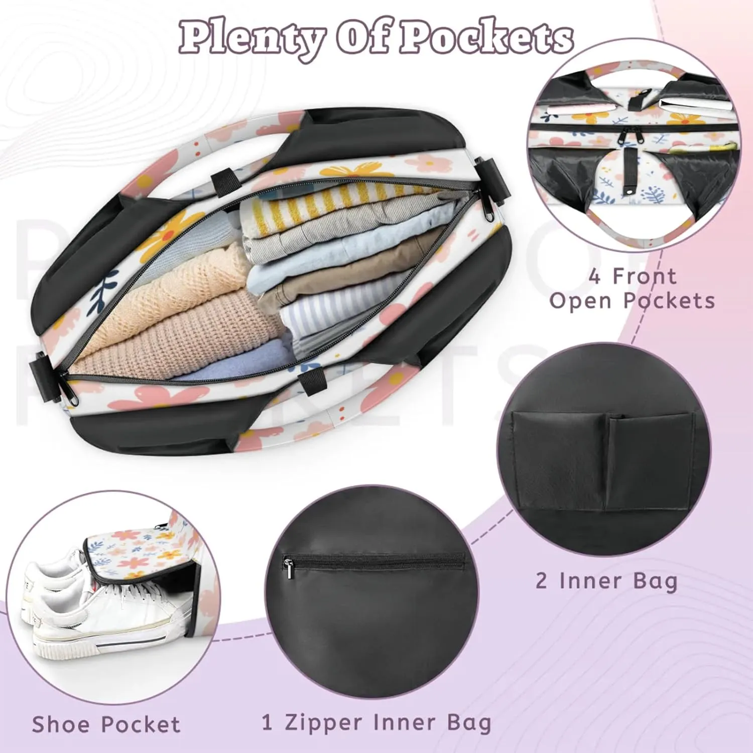 Petal Parade Waterproof Gym Bag for Men Women, Sports Duffel Bag with Shoe Compartment Yoga Mat Holder, Portable Large Travel Bag for Fitness, Camping, Weekend Trips