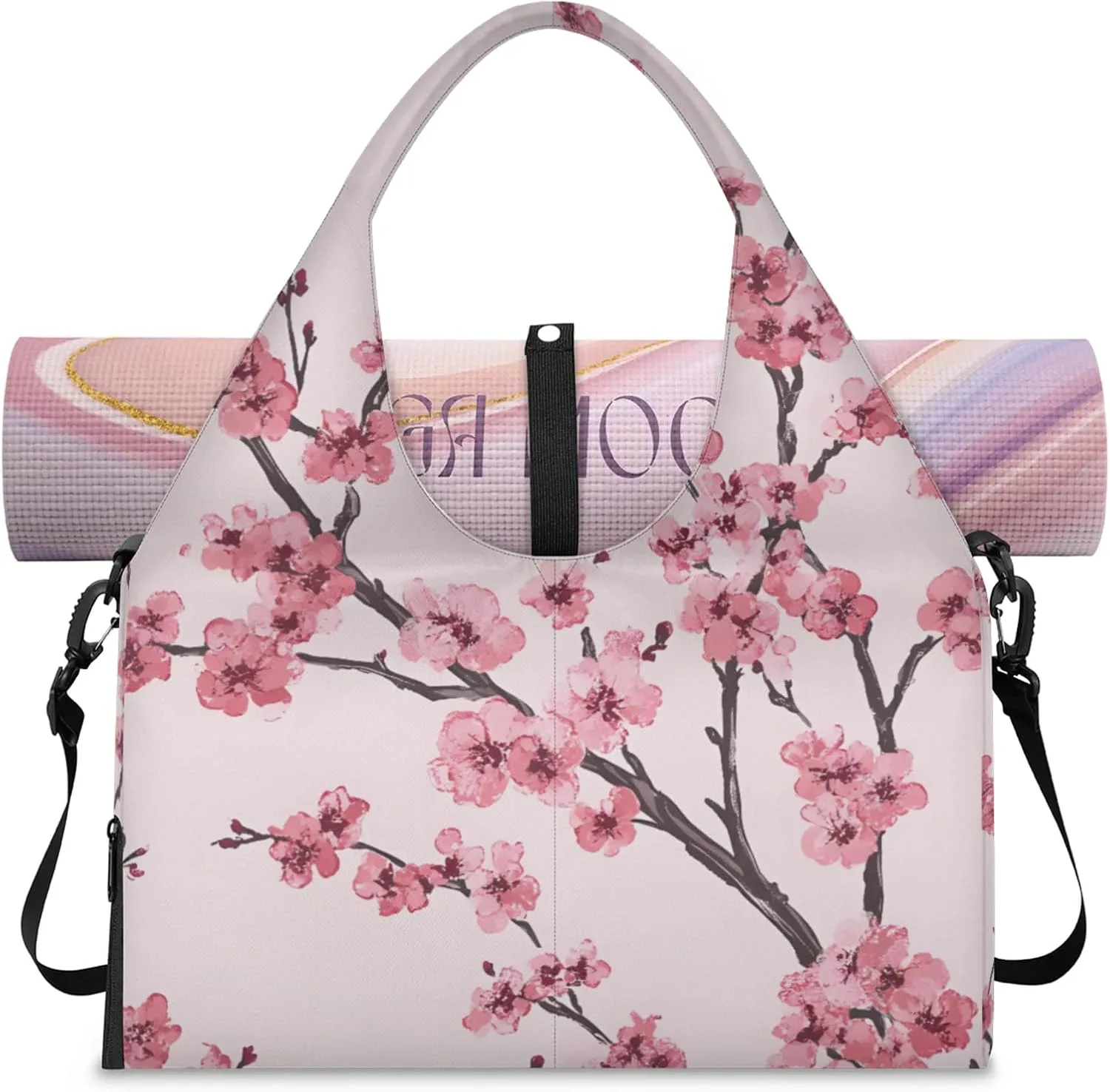 Petal Symphony Tote Bag for Women with Zipper, Gym Tote with Compartments, Work Tote Nurse Dance Yoga Bag for Sport, Travel