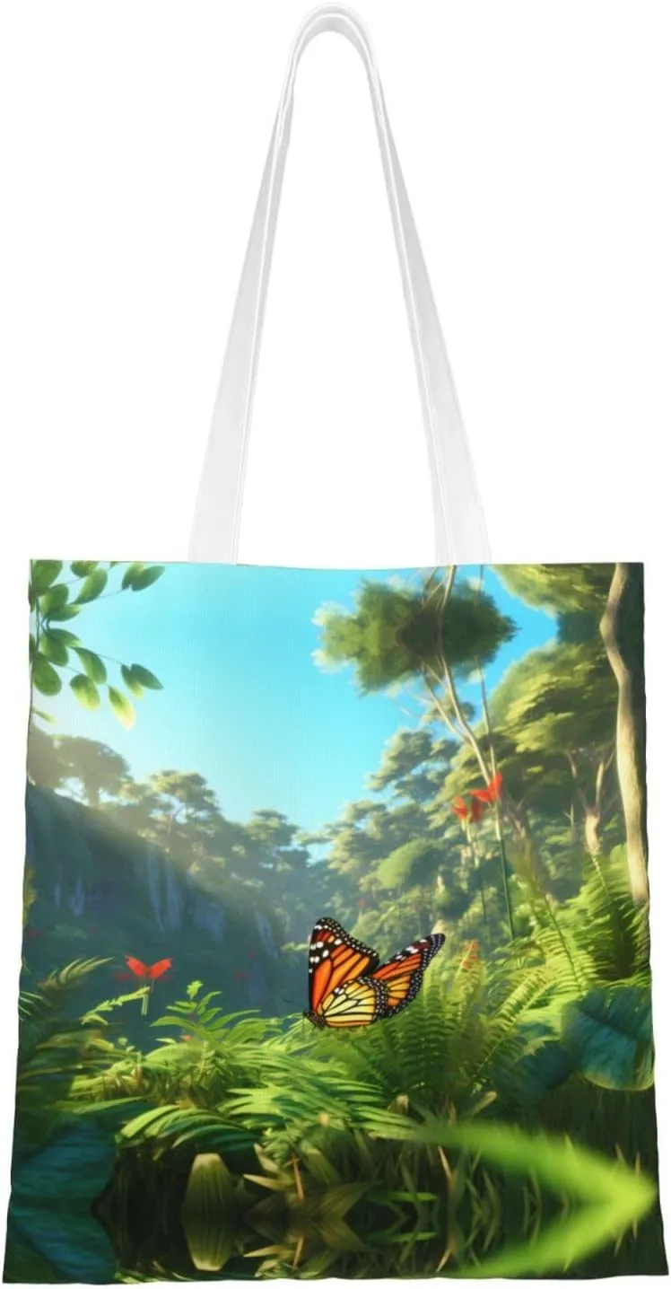 PHAYAH Grasshopper Butterfly Pattern Canvas Tote Bag Aesthetic For Women Reusable Cloth Cotton Bags For Shopping Beach Grocery