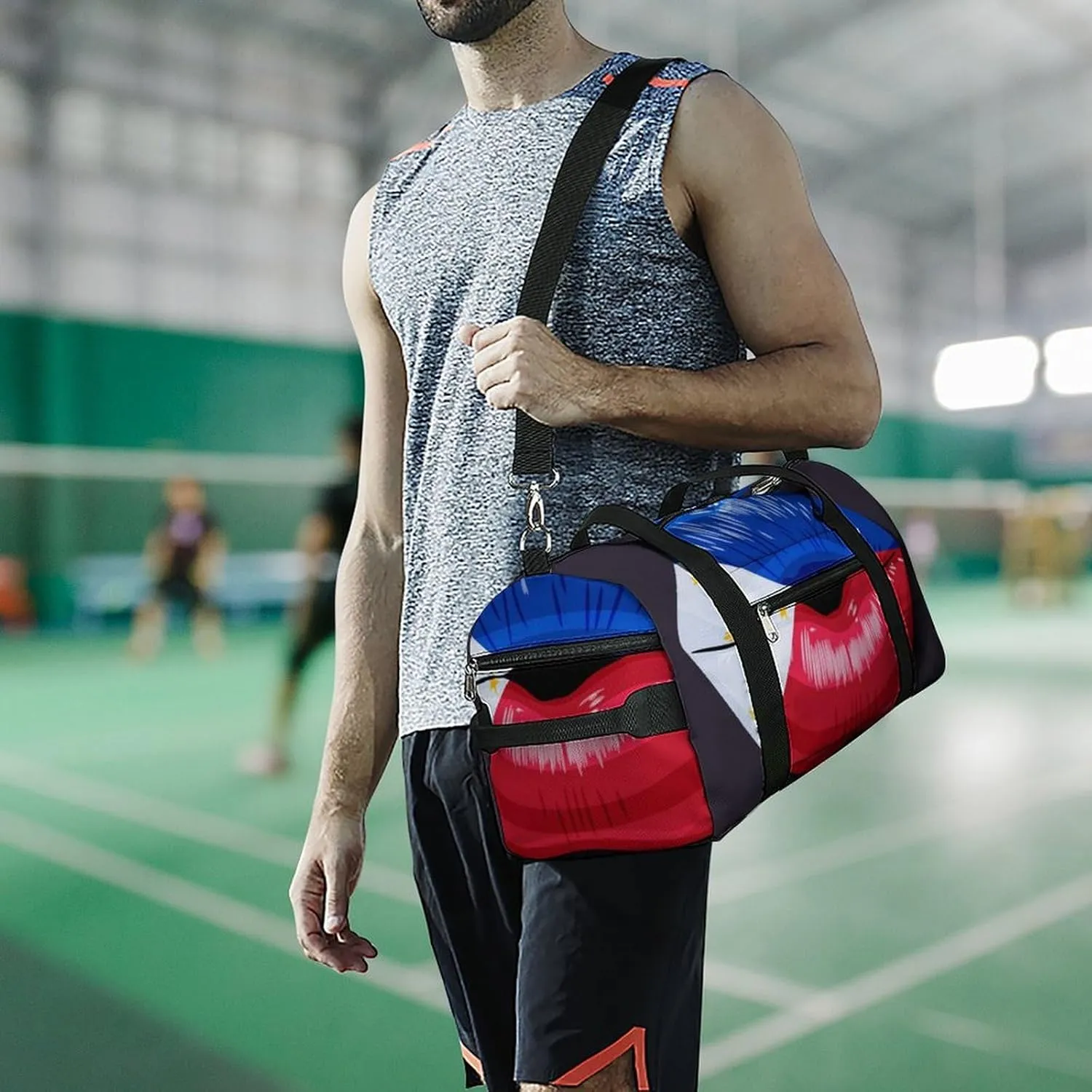 Philippines Flag Lips Duffel Bag for Men Women with Shoe Compartment Lightweight Gym Bag