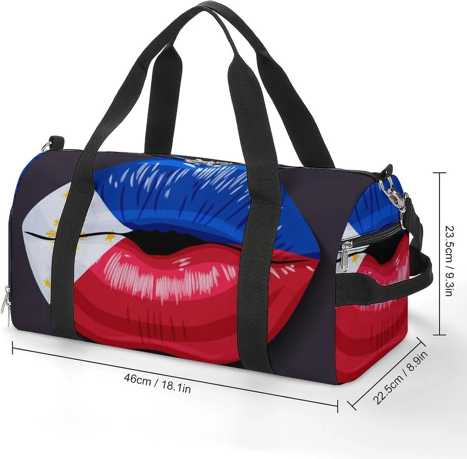 Philippines Flag Lips Duffel Bag for Men Women with Shoe Compartment Lightweight Gym Bag
