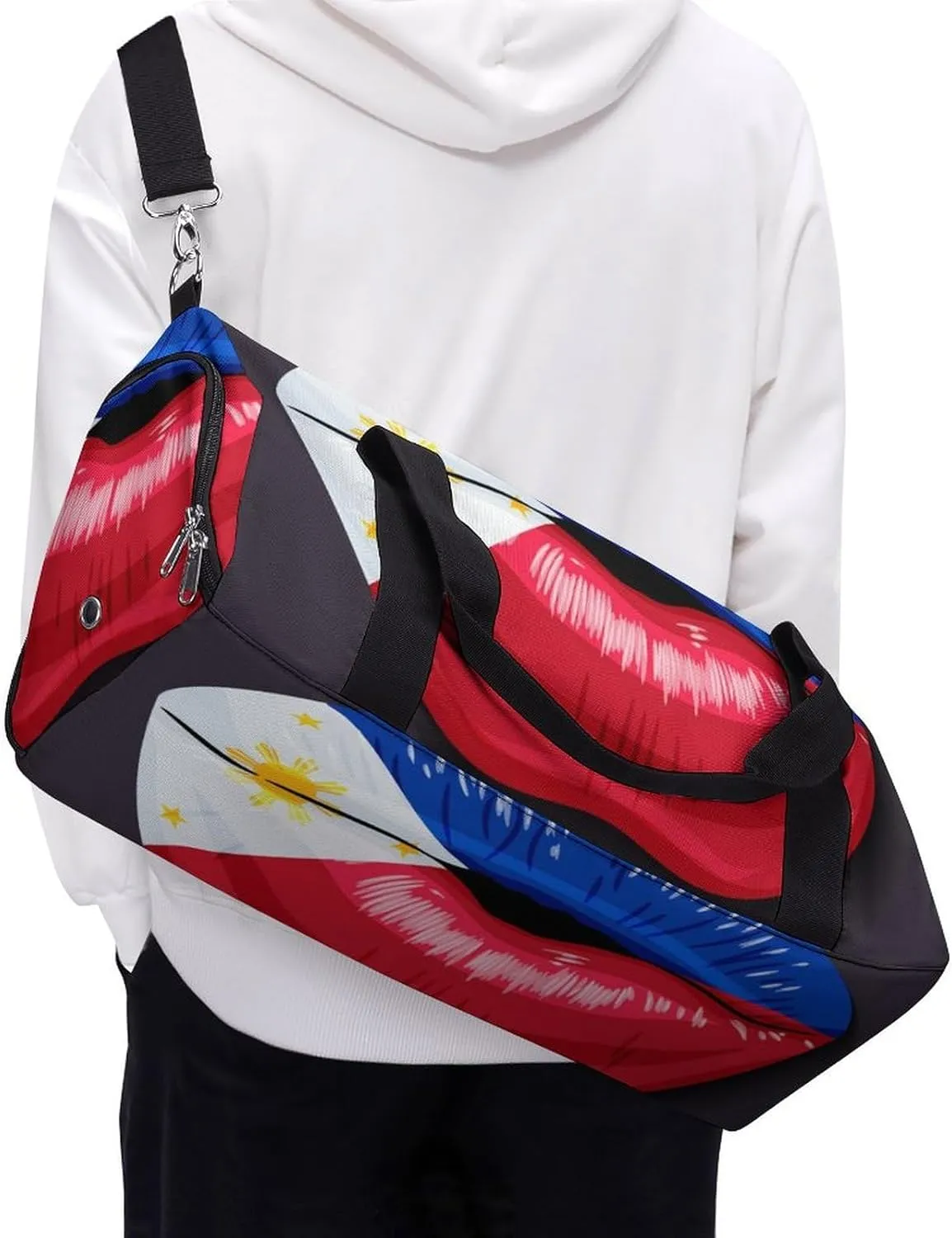 Philippines Flag Lips Duffel Bag for Men Women with Shoe Compartment Lightweight Gym Bag