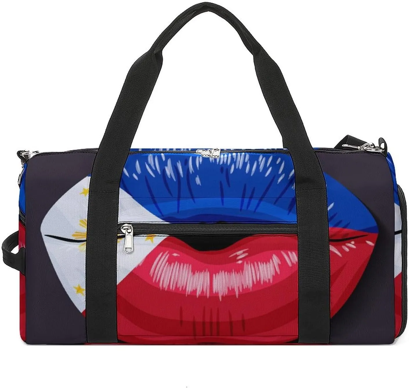 Philippines Flag Lips Duffel Bag for Men Women with Shoe Compartment Lightweight Gym Bag