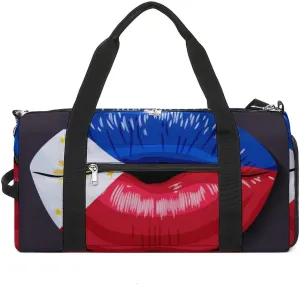 Philippines Flag Lips Duffel Bag for Men Women with Shoe Compartment Lightweight Gym Bag