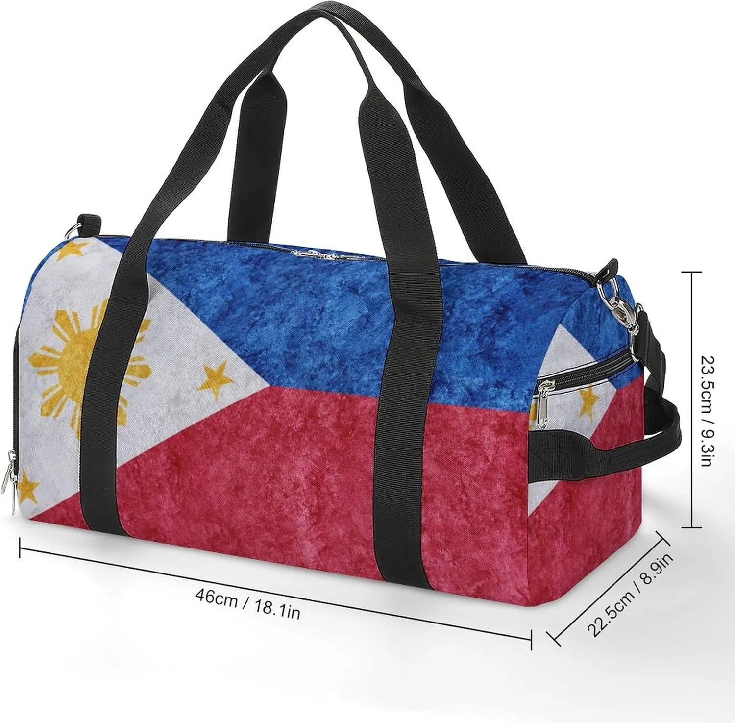 Philippines Flag Textured Gym Duffel Bag for Men Women with Wet Pocket and Shoe Compartment