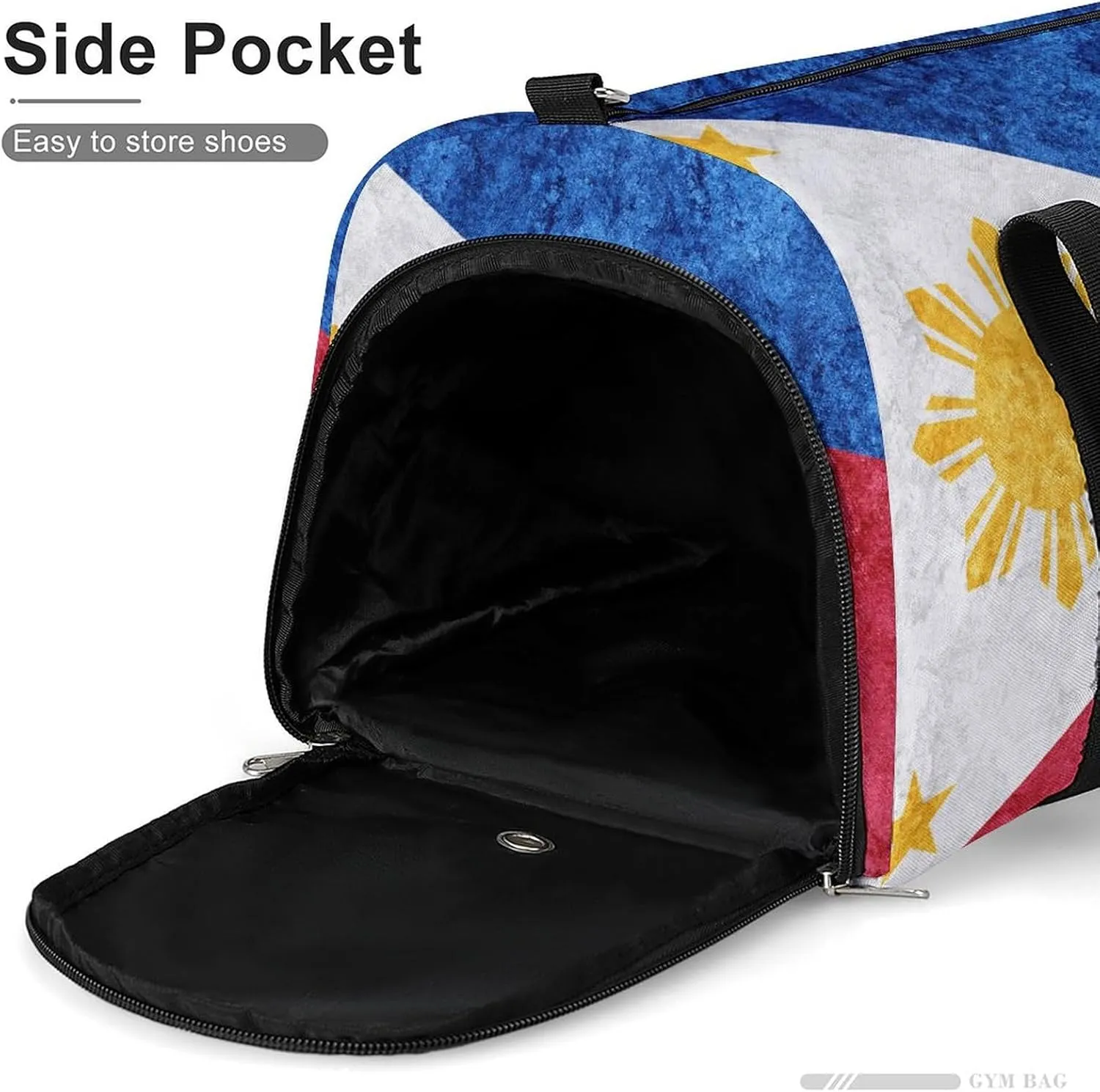 Philippines Flag Textured Gym Duffel Bag for Men Women with Wet Pocket and Shoe Compartment
