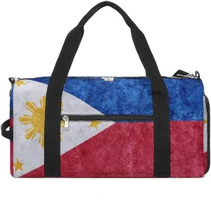Philippines Flag Textured Gym Duffel Bag for Men Women with Wet Pocket and Shoe Compartment