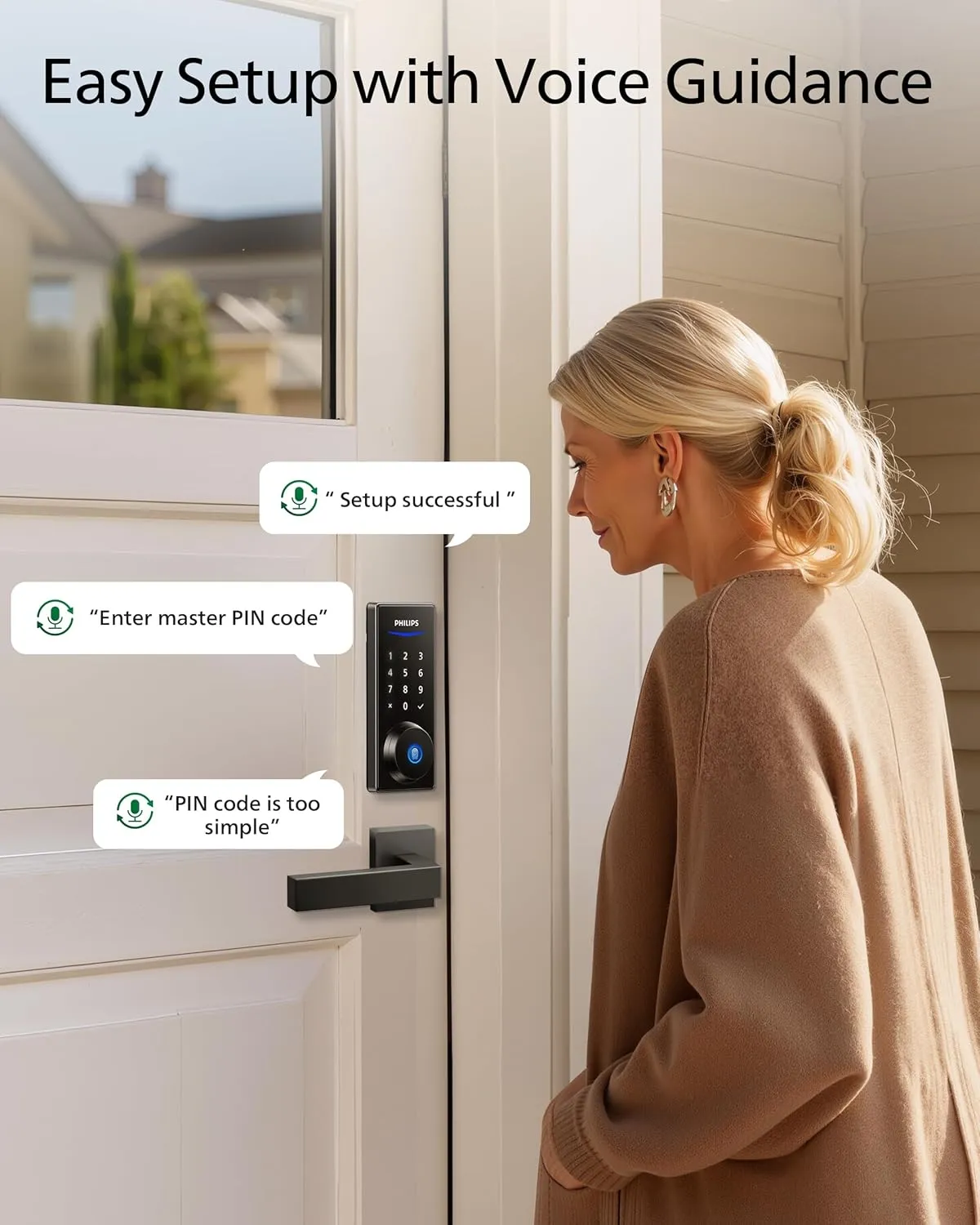 Philips Fingerprint Keyless Entry Door Lock, Electronic Door Lock with Touchscreen, Long-Lasting Battery, Auto Locking, One-Time Code, Keypad Deadbolt, One-Touch Locking, Matte Black