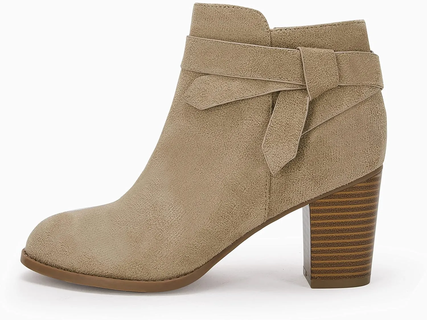 PiePieBuy Women's Tie Knot Chelsea Pump Ankle Boots Closed Toe Stacked Heel Booties Shoes