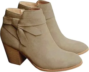PiePieBuy Women's Tie Knot Chelsea Pump Ankle Boots Closed Toe Stacked Heel Booties Shoes