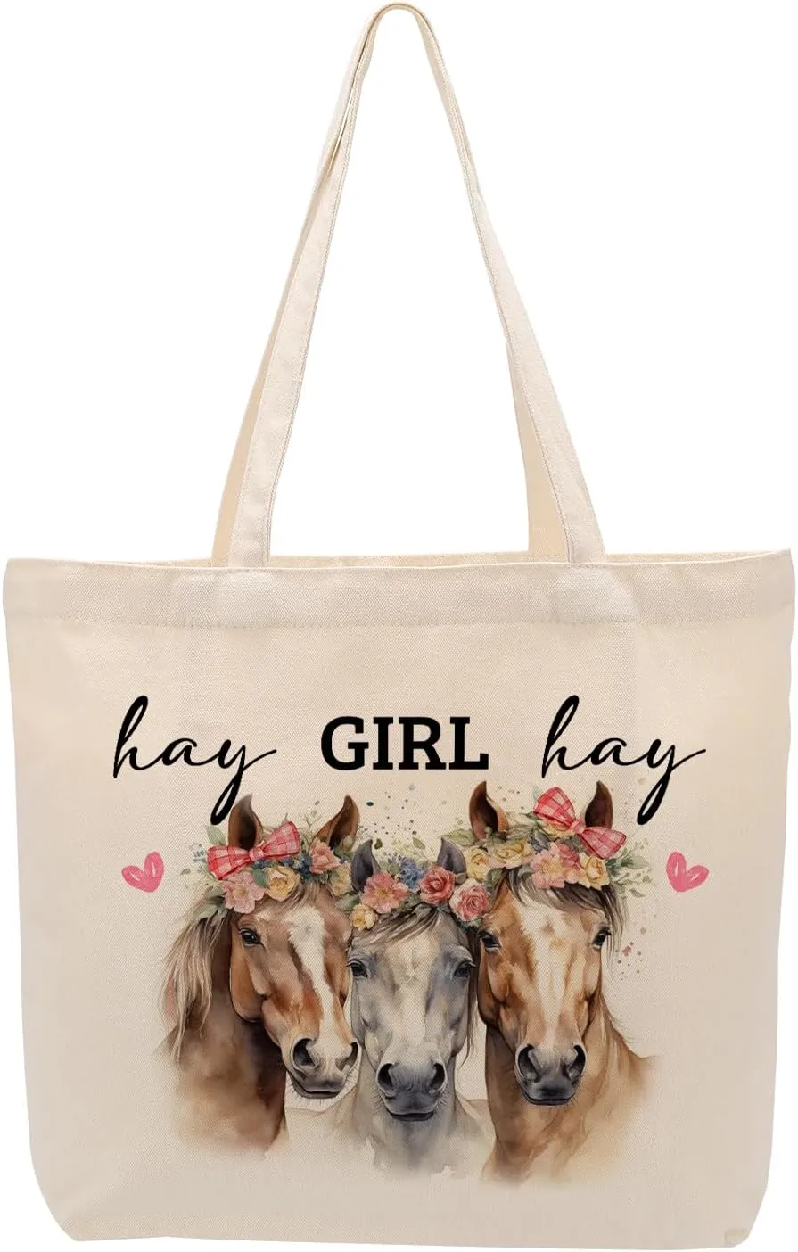 Pig Sheep Horse Gifts for Girls Grocery Shopping Canvas Tote Bag for Animal Lovers Women Friendship Christmas Birthday