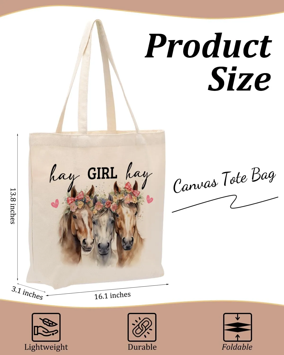 Pig Sheep Horse Gifts for Girls Grocery Shopping Canvas Tote Bag for Animal Lovers Women Friendship Christmas Birthday