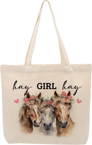 Pig Sheep Horse Gifts for Girls Grocery Shopping Canvas Tote Bag for Animal Lovers Women Friendship Christmas Birthday