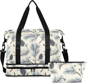 Pine Cones Gym Bag for Women & Men,Duffel Bag with Shoe Pocket,Weekender Overnight Bag with Trolley Sleeve for Travel 21214894