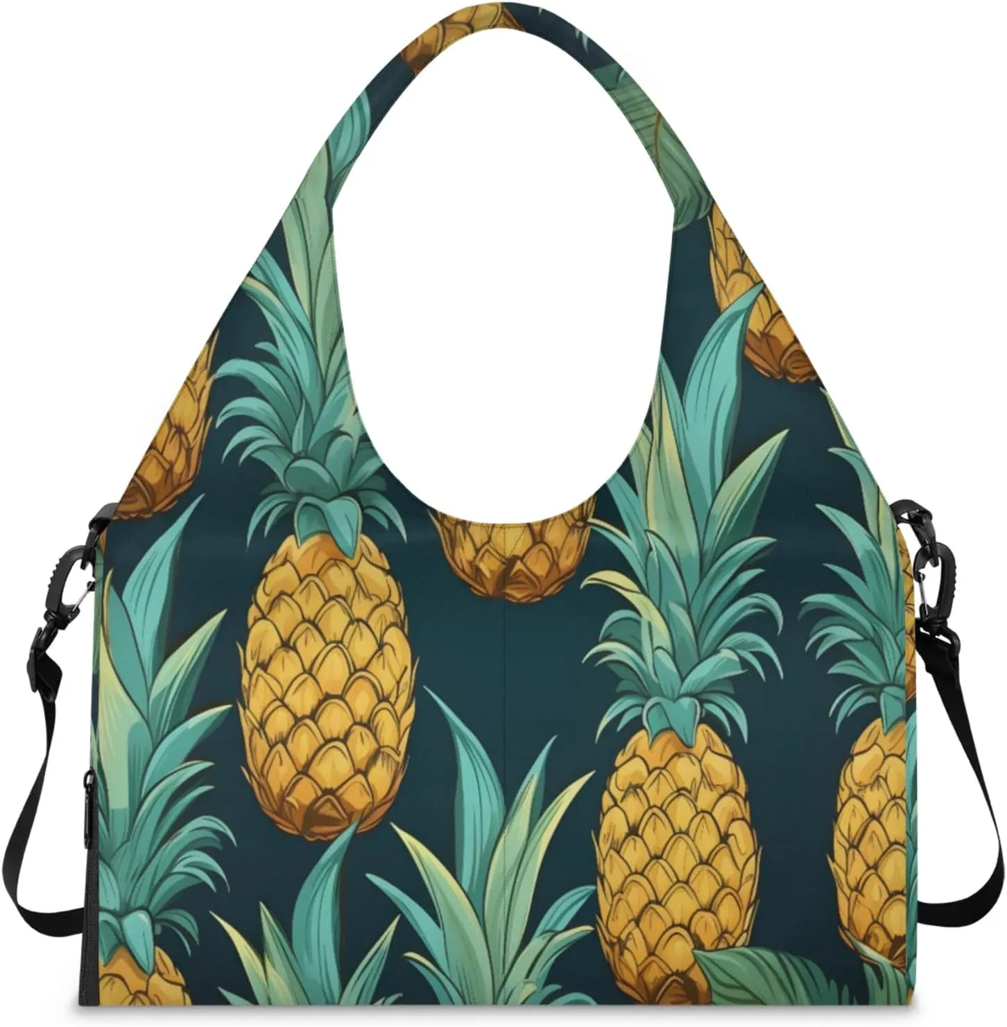 Pineapple Tropical Waterproof Gym Bag for Men Women, Sports Duffel Bag with Shoe Compartment Yoga Mat Holder, Portable Large Travel Bag for Fitness, Camping, Weekend Trips