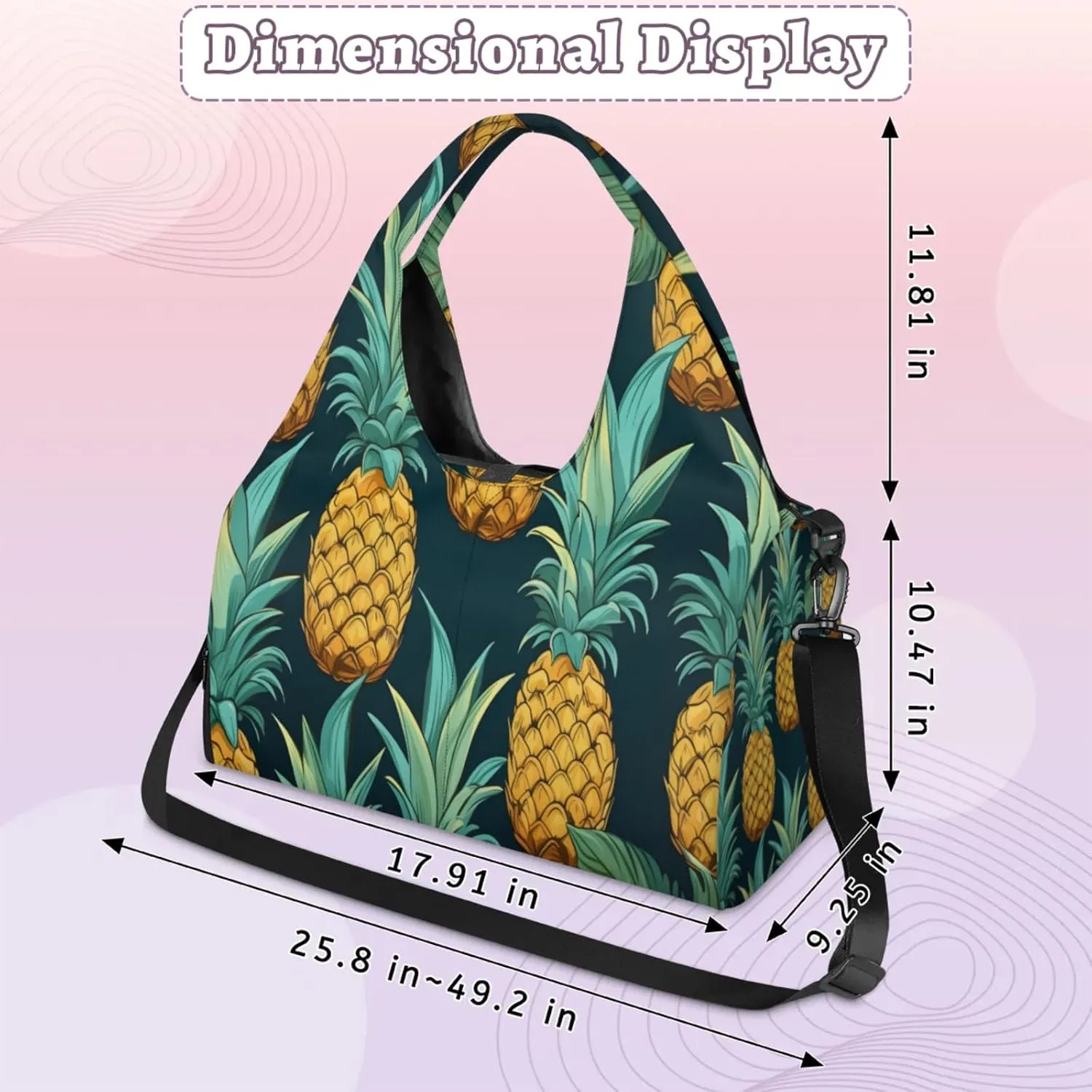 Pineapple Tropical Waterproof Gym Bag for Men Women, Sports Duffel Bag with Shoe Compartment Yoga Mat Holder, Portable Large Travel Bag for Fitness, Camping, Weekend Trips