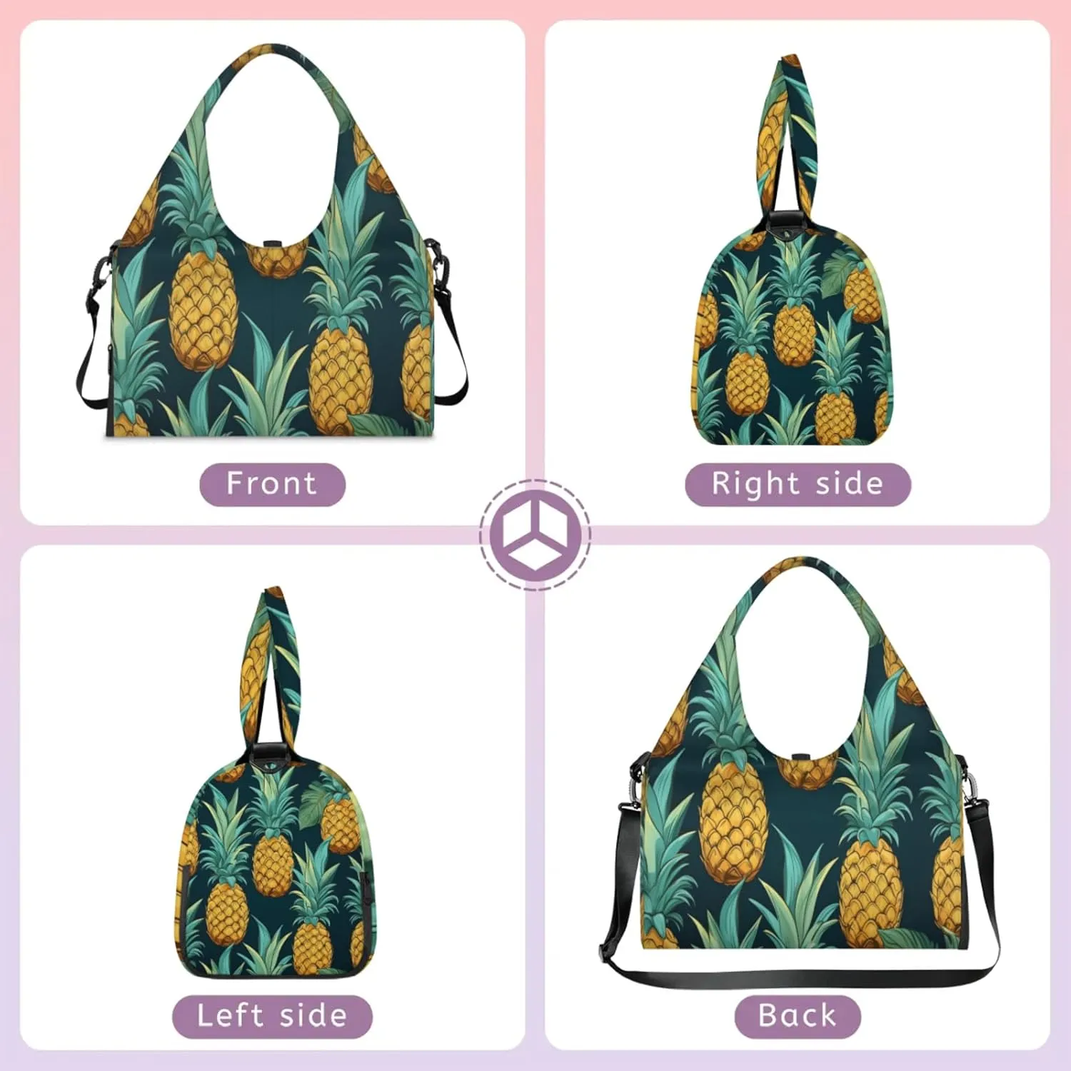 Pineapple Tropical Waterproof Gym Bag for Men Women, Sports Duffel Bag with Shoe Compartment Yoga Mat Holder, Portable Large Travel Bag for Fitness, Camping, Weekend Trips