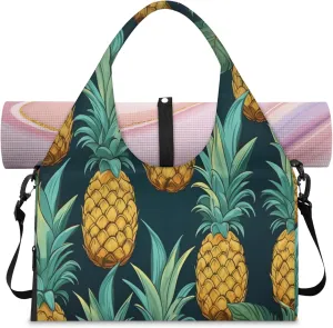 Pineapple Tropical Waterproof Gym Bag for Men Women, Sports Duffel Bag with Shoe Compartment Yoga Mat Holder, Portable Large Travel Bag for Fitness, Camping, Weekend Trips