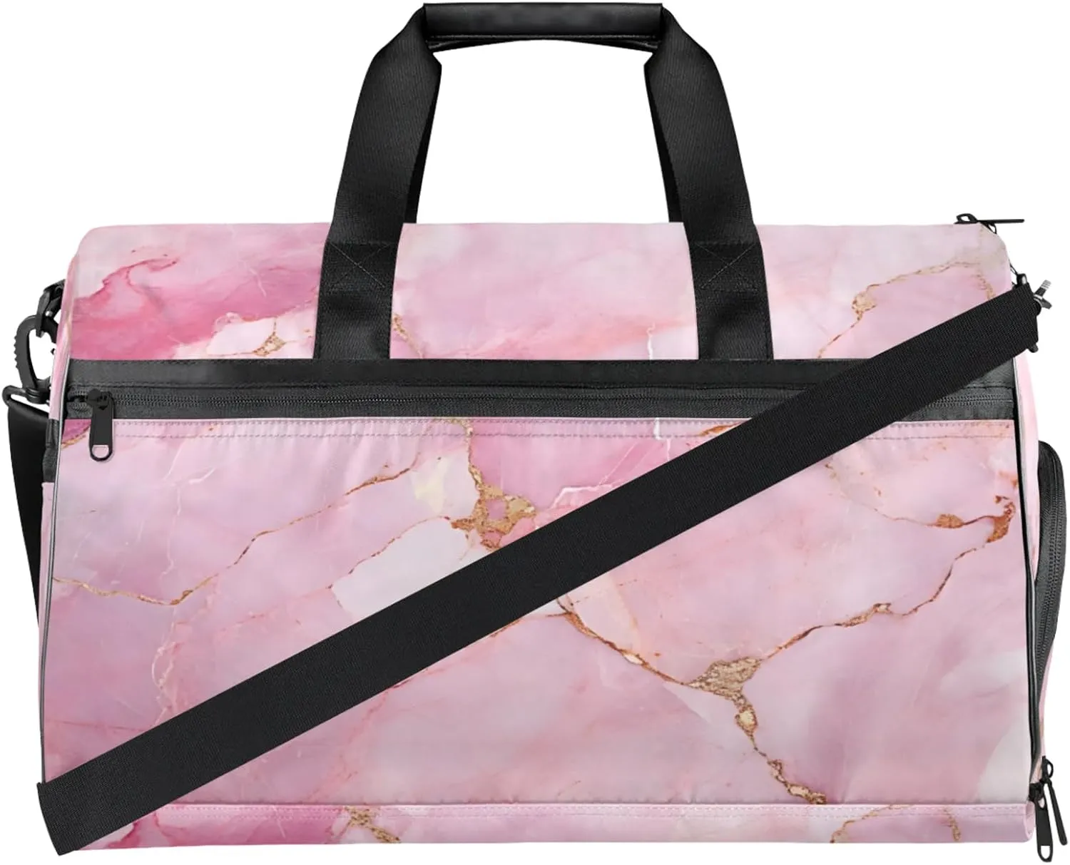 Pink Gym Duffle Bag for Men, Marble Texture Waterproof Sports duffle bag for travel Weekender Bags for Women Overnight Bag with Shoes Compartment