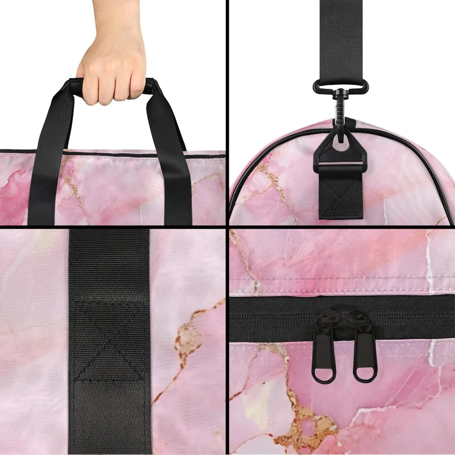 Pink Gym Duffle Bag for Men, Marble Texture Waterproof Sports duffle bag for travel Weekender Bags for Women Overnight Bag with Shoes Compartment
