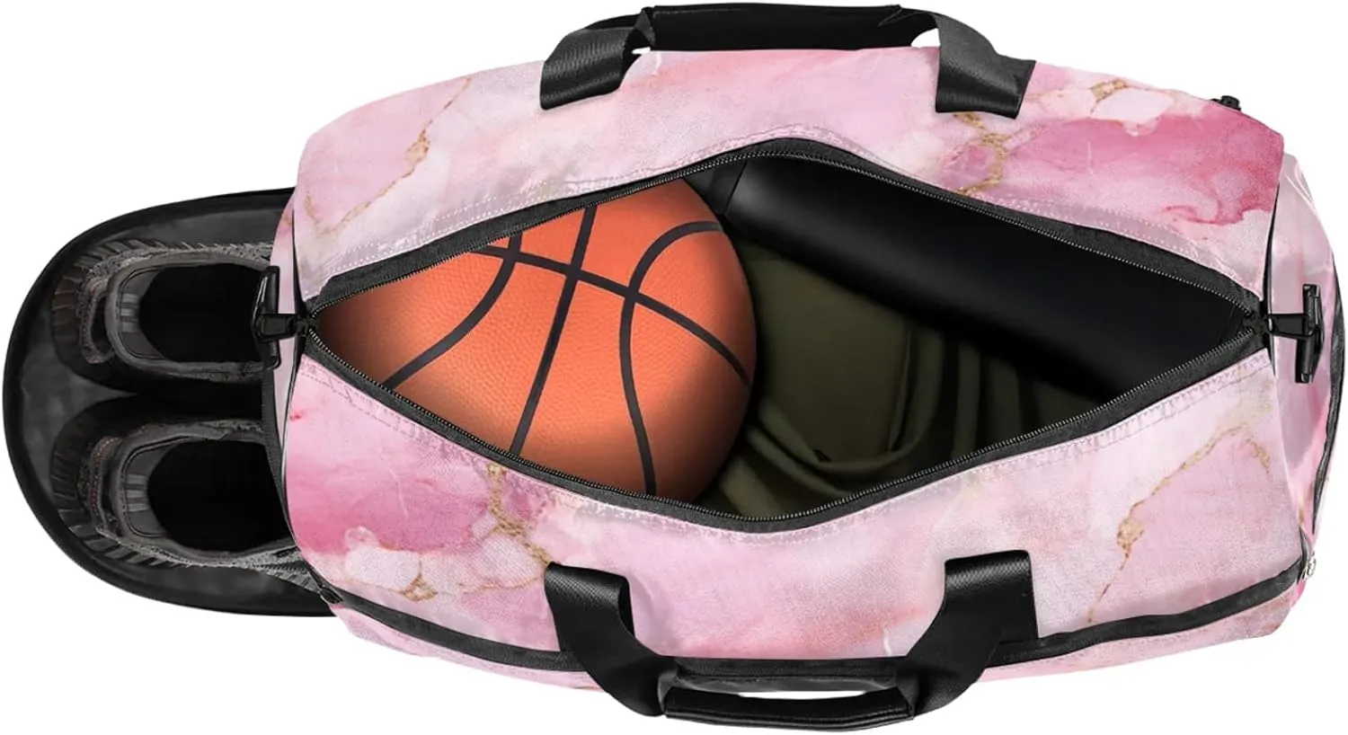 Pink Gym Duffle Bag for Men, Marble Texture Waterproof Sports duffle bag for travel Weekender Bags for Women Overnight Bag with Shoes Compartment