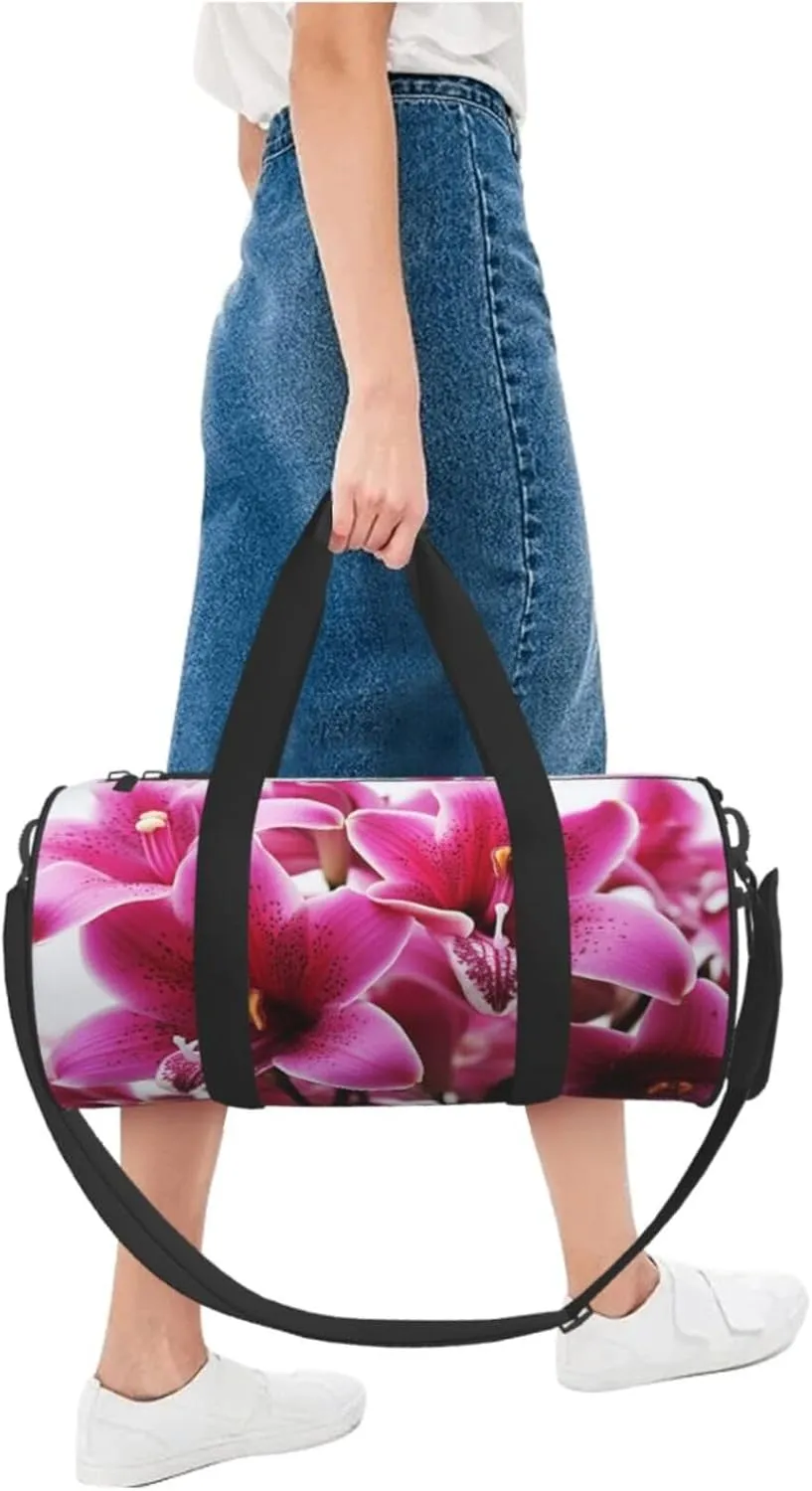 Pink Lily Flowers Travel Duffle Bag for Men Women Sport Gym Bag Foldable Weekender Bag Carry on Overnight Bag for Travel Swimming Basketball