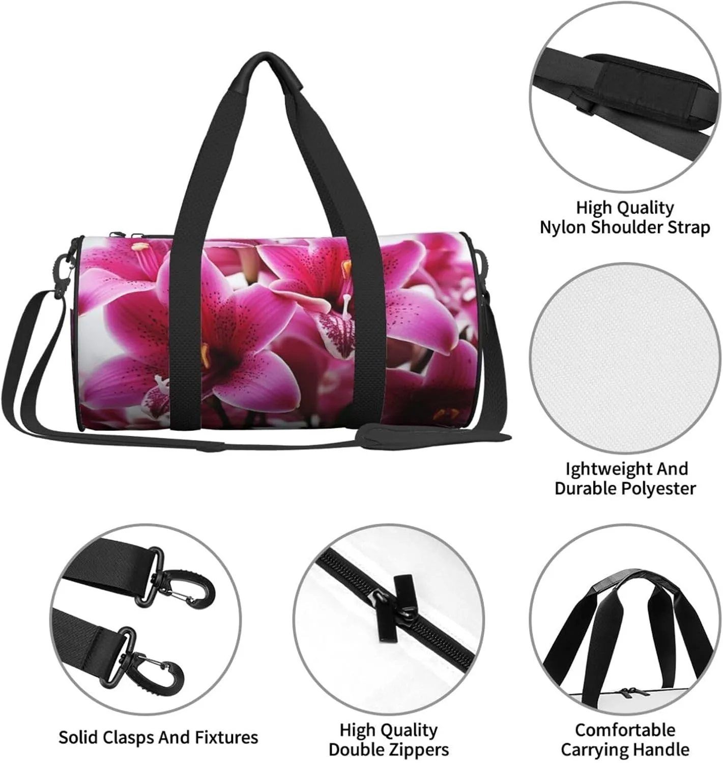 Pink Lily Flowers Travel Duffle Bag for Men Women Sport Gym Bag Foldable Weekender Bag Carry on Overnight Bag for Travel Swimming Basketball