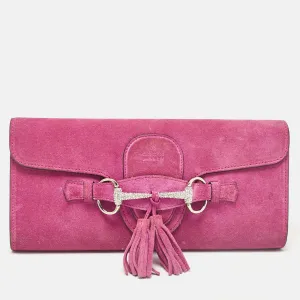 Pink Suede Crystals Horsebit Broadway Clutch