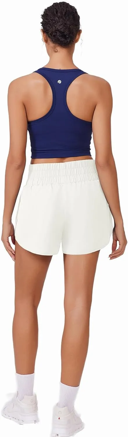 PINSPARK Running Shorts for Women Quick Dry High Waisted Athletic Short 2 in 1 Workout Gym Shorts with Zipper Pockets