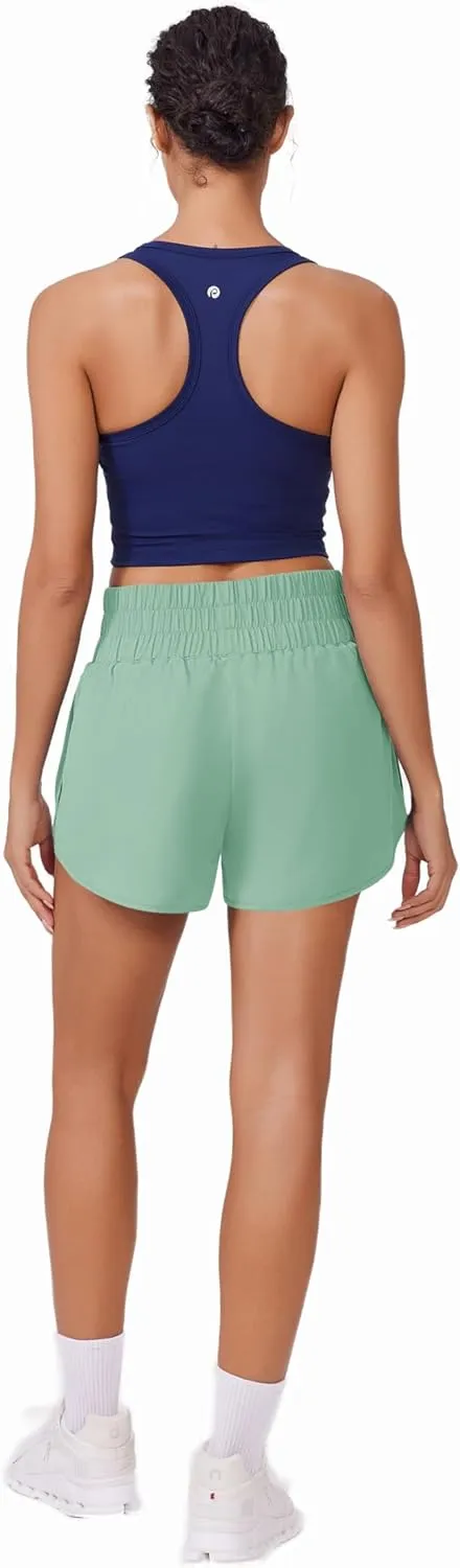 PINSPARK Running Shorts for Women Quick Dry High Waisted Athletic Short 2 in 1 Workout Gym Shorts with Zipper Pockets