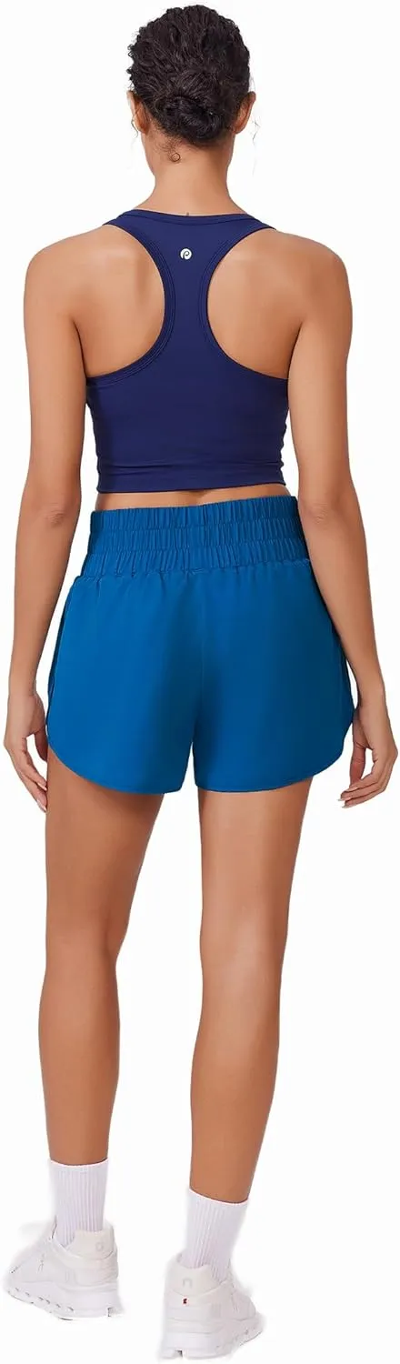 PINSPARK Running Shorts for Women Quick Dry High Waisted Athletic Short 2 in 1 Workout Gym Shorts with Zipper Pockets