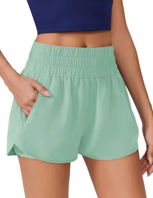 PINSPARK Running Shorts for Women Quick Dry High Waisted Athletic Short 2 in 1 Workout Gym Shorts with Zipper Pockets