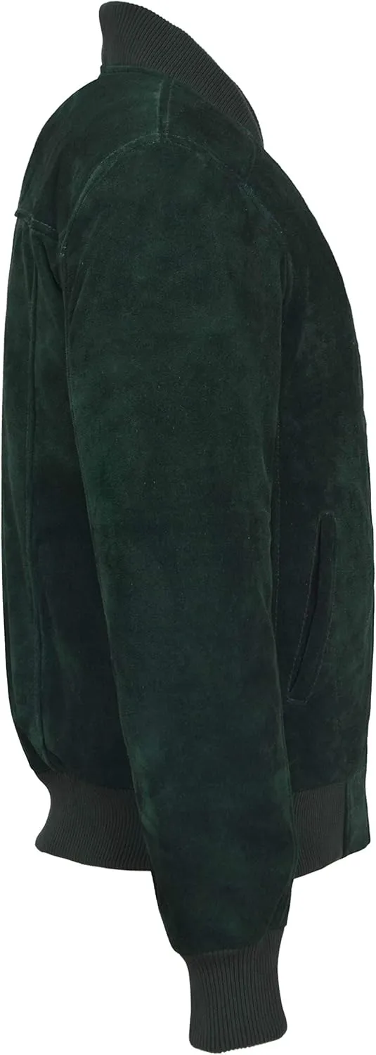 Plain Men's Green Suede Classic Biker Style Italian Fitted Real Leather Jacket 275