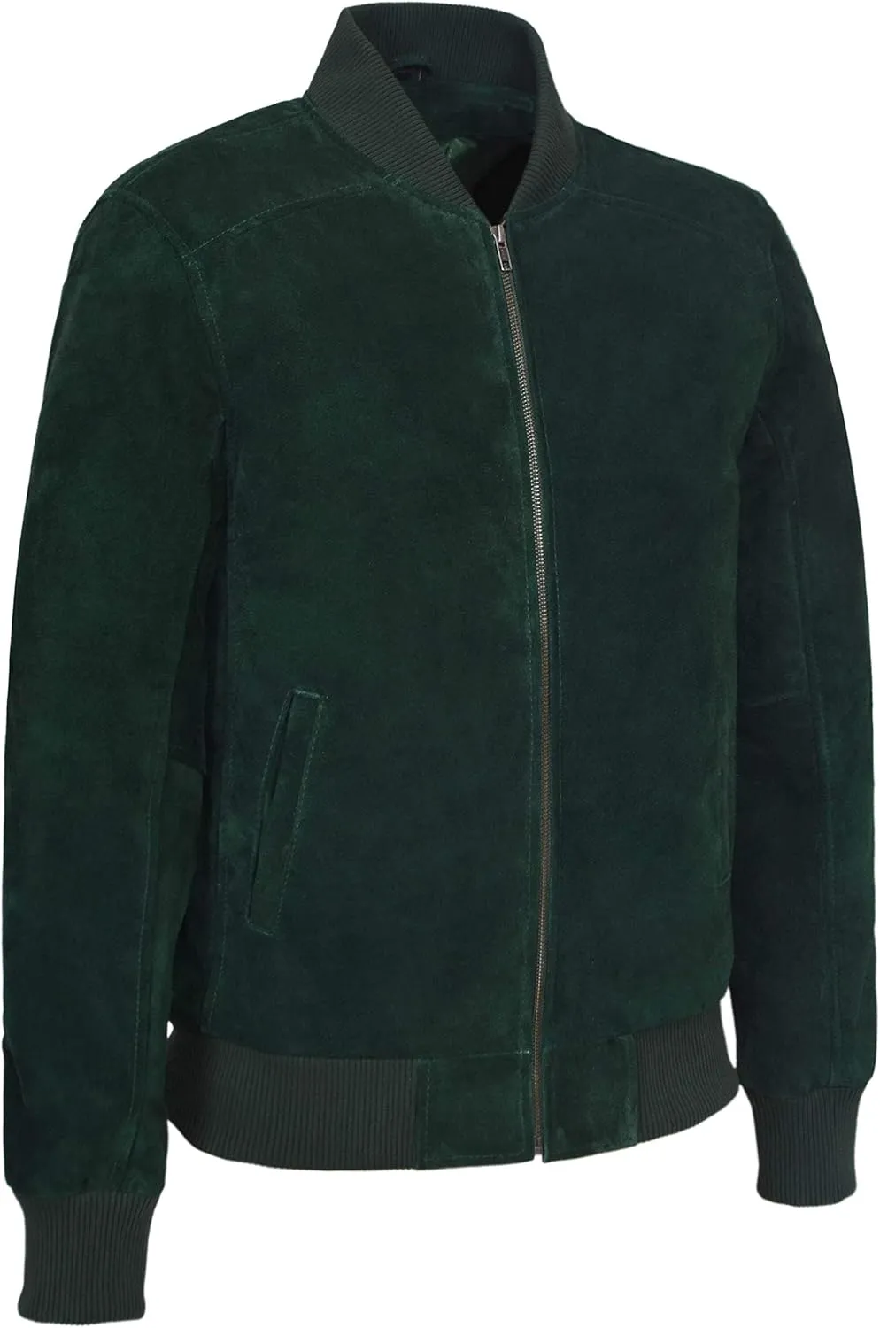 Plain Men's Green Suede Classic Biker Style Italian Fitted Real Leather Jacket 275
