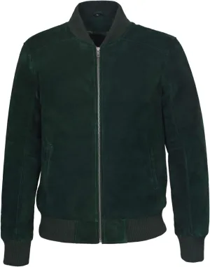 Plain Men's Green Suede Classic Biker Style Italian Fitted Real Leather Jacket 275