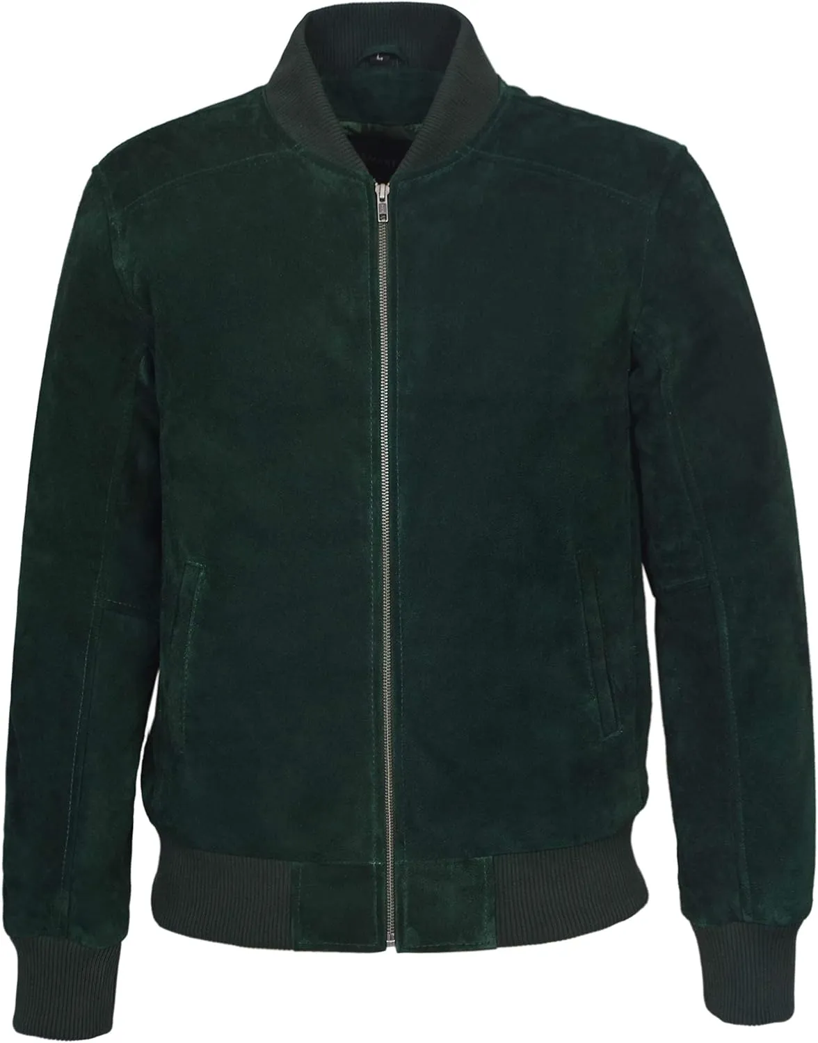 Plain Men's Green Suede Classic Biker Style Italian Fitted Real Leather Jacket 275