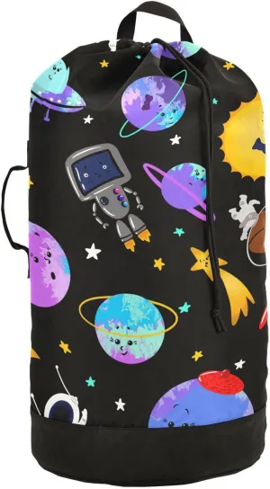 Planets Comets Astronaut Laundry Bag with Shoulder Straps Large Capacity Dirty Clothes Bag for College Dorm Apartment