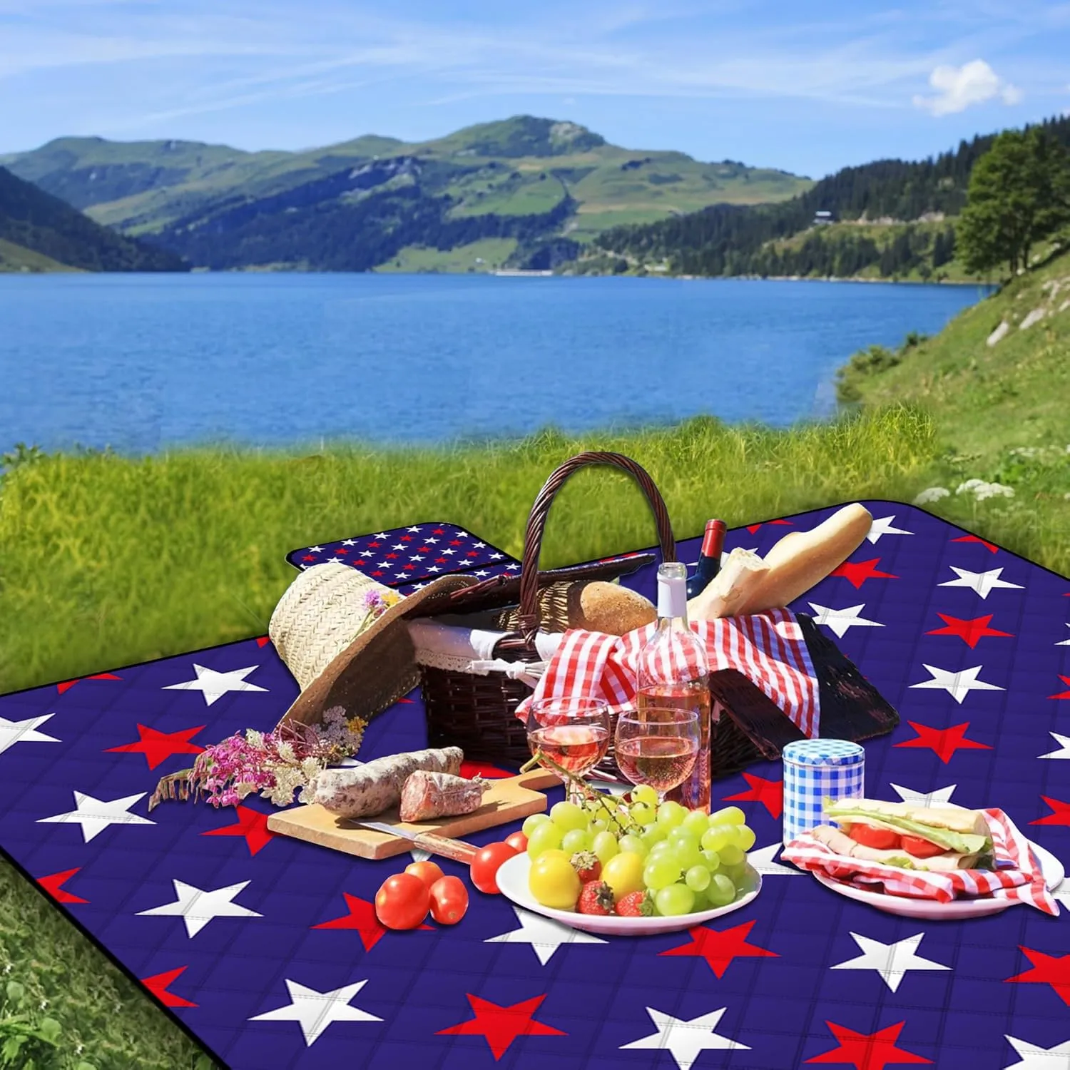 Poedist Extra Large Picnic Blanket Waterproof,80"x 80"Foldable Machine Washable Beach Blanket,Outdoor Blanket for 6-8 Adults,Suitable for Indoor Crawling,Park Beach,Camping,Hiking,Family Travel(Star)