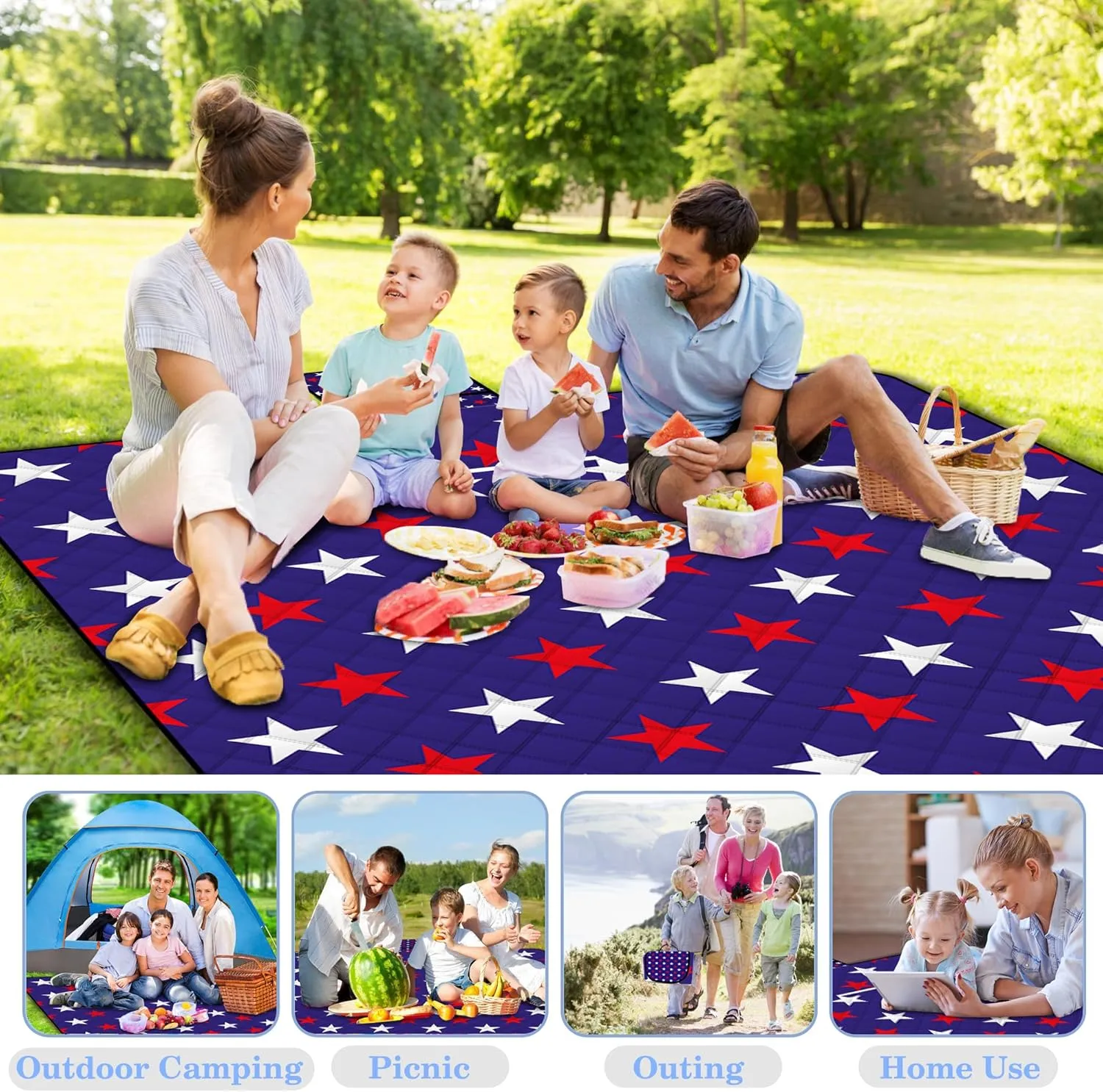 Poedist Extra Large Picnic Blanket Waterproof,80"x 80"Foldable Machine Washable Beach Blanket,Outdoor Blanket for 6-8 Adults,Suitable for Indoor Crawling,Park Beach,Camping,Hiking,Family Travel(Star)