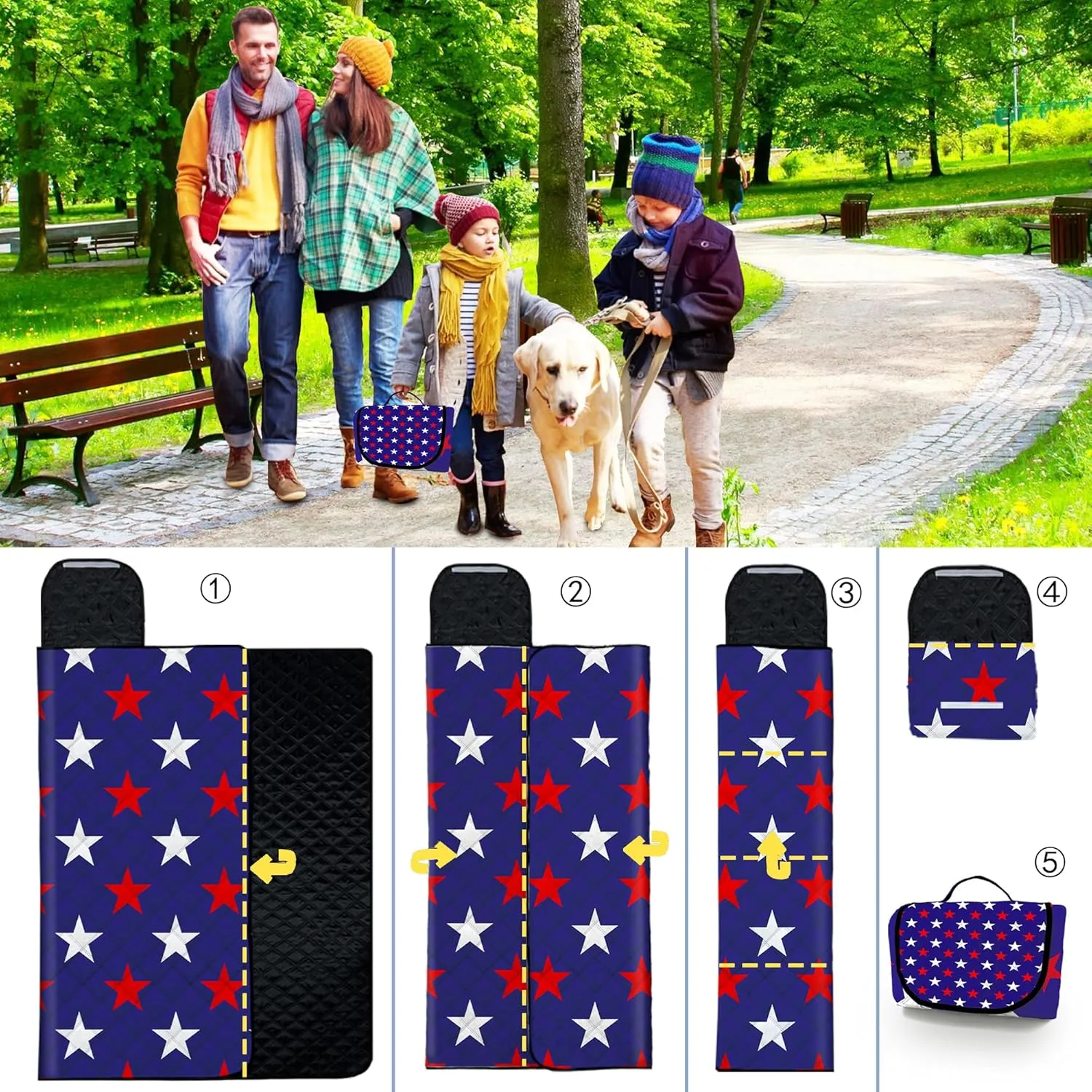 Poedist Extra Large Picnic Blanket Waterproof,80"x 80"Foldable Machine Washable Beach Blanket,Outdoor Blanket for 6-8 Adults,Suitable for Indoor Crawling,Park Beach,Camping,Hiking,Family Travel(Star)