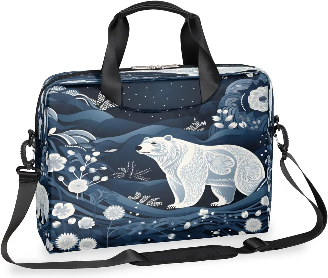 Polar Bear 16 Inch Laptop Bag Case 15 15.6 Computer Shoulder Messenger Bag Waterproof Bear Art Laptop Carrying Case with Adjustable Shoulder Strap for Men, Women