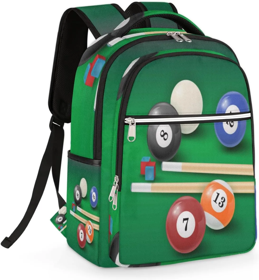 Pool Ball Chalk Cue Backpack for College Travel Small Laptop Backpack Casual Daypack Water-resistant Bookbags Lightweight Laptop Back Pack for Women Men