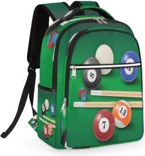 Pool Ball Chalk Cue Backpack for College Travel Small Laptop Backpack Casual Daypack Water-resistant Bookbags Lightweight Laptop Back Pack for Women Men