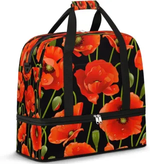 Poppy Sports Gym Bag with Shoes Compartment Foldable Travel Duffel Bag Dry Wet Separated Sports Tote Workout Weekender Overnight Bag for Women Yoga Dance Work Training Handbag