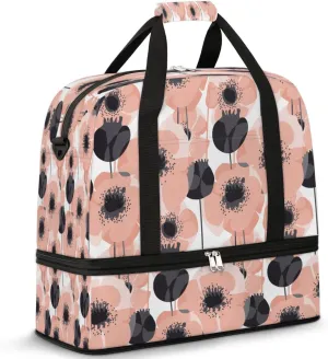 Poppy Summer Pattern Sports Gym Bag with Shoes Compartment Foldable Travel Duffel Bag Dry Wet Separated Sports Tote Workout Weekender Overnight Bag for Women Yoga Dance Work Training Handbag
