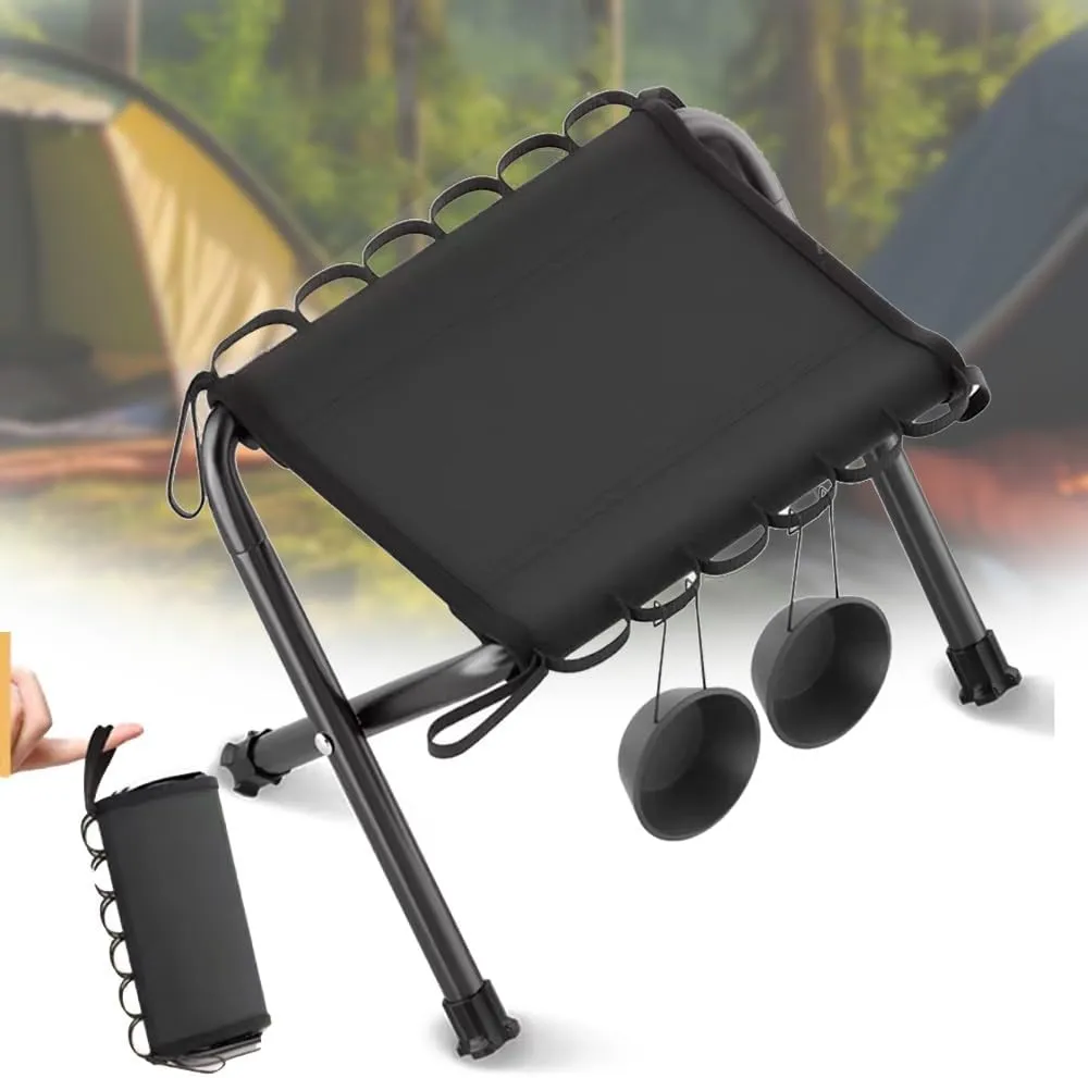 Portable Folding Camping Stool, Foldable Small Fishing Stool, Lightweight Hand Bag Stool Metal Low Seat for Outdoor Backpacking Hiking Backyard(Black)