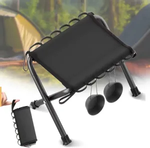 Portable Folding Camping Stool, Foldable Small Fishing Stool, Lightweight Hand Bag Stool Metal Low Seat for Outdoor Backpacking Hiking Backyard(Black)
